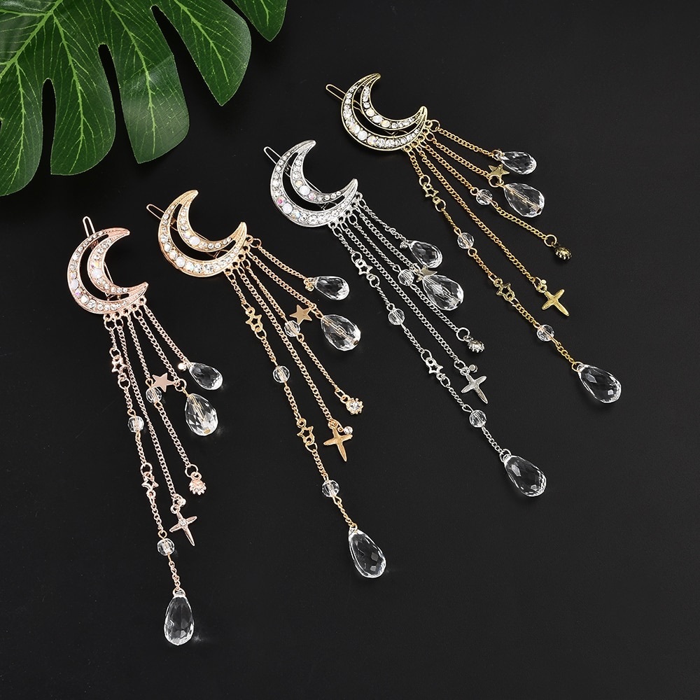 Moon stars crystals hair clips gold silver rose - Picture 9 of 16